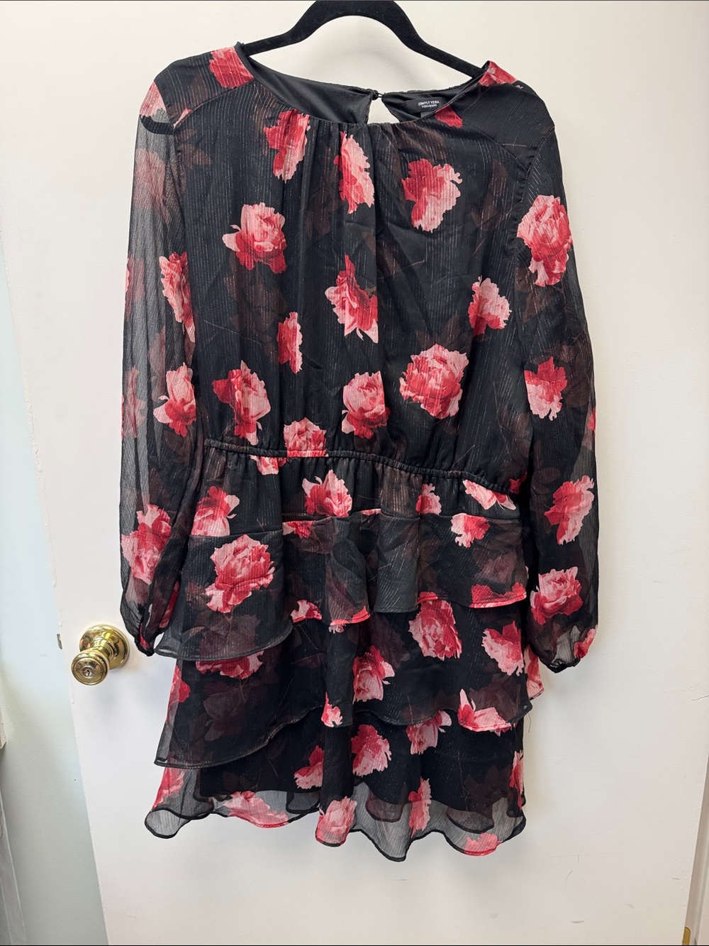 Simply Vera Vera Wang Black Floral Long Sleeve Tiered Dress